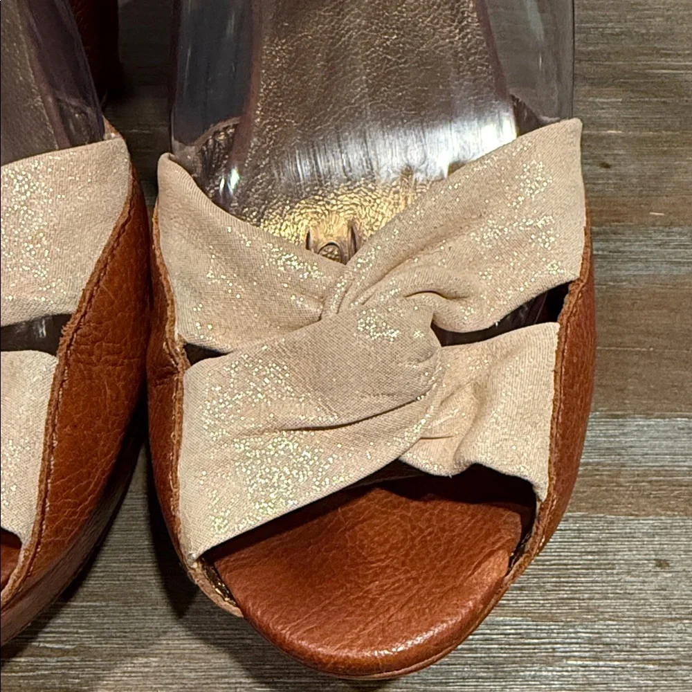Cynthia Vincent Leather Wedge Sandals Size 6 Brown Knot Peep‎ Toe Boho Chic